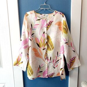 Cynthia Rowley Size 1X Linen Top Roll Tab Sleeve